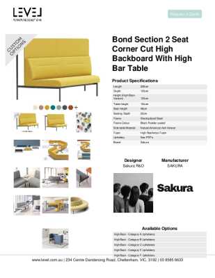 Tear Sheet: Bond Section 2 Seat Corner Cut High Backboard with High Bar Table