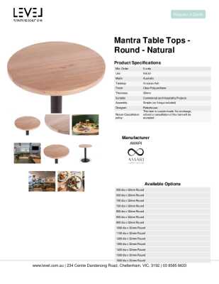 Tear Sheet: Mantra Table Tops - Round - Natural