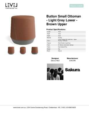 Tear Sheet: Button Small Ottoman - Light Grey Lower - Brown Upper