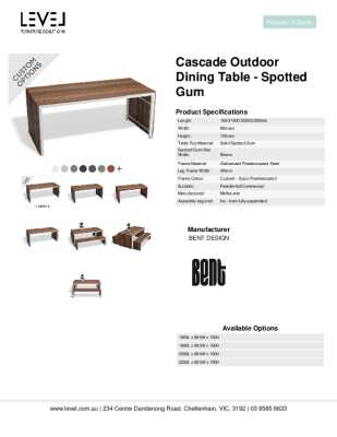 Tear Sheet: Cascade Outdoor Dining Table - Spotted Gum