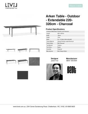 Tear Sheet: Arken Table - Outdoor - Extendable - Charcoal - Basalt Ceramic Top