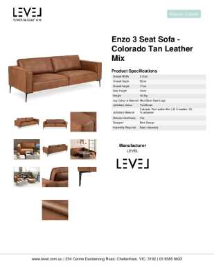 Tear Sheet: Enzo 3 Seat Sofa - Colorado Tan Leather Mix