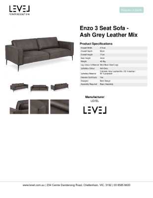 Tear Sheet: Enzo 3 Seat Sofa - Ash Grey Leather Mix