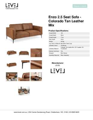 Tear Sheet: Enzo 2.5 Seat Sofa - Colorado Tan Leather Mix