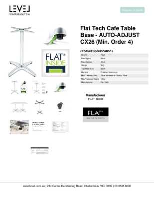 Tear Sheet: Flat Tech Cafe Table Base - AUTO-ADJUST CX26 (Min. order 4)