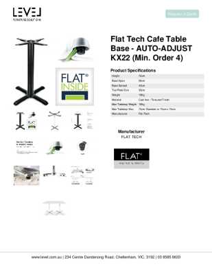 Tear Sheet: Flat Tech Cafe Table Base - AUTO-ADJUST KX22 (Min. order 4)