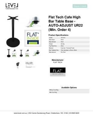Tear Sheet: Flat Tech Cafe High Bar Table Base - AUTO-ADJUST UR22 (Min. order 4)