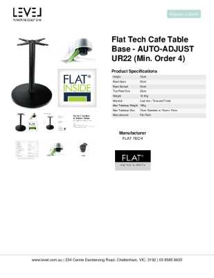 Tear Sheet: Flat Tech Cafe Table Base - AUTO-ADJUST UR22  (Min. order 4)