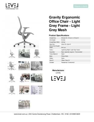 Tear Sheet: Gravity Ergonomic Office Chair - Light Grey Frame - Light Grey Mesh