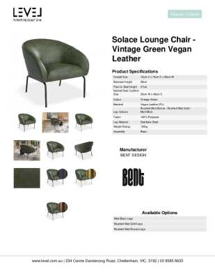 Tear Sheet: Solace Lounge Chair - Vintage Green Vegan Leather