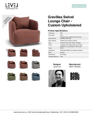 Tear Sheet: Grevillea Swivel Lounge Chair - Custom Upholstered