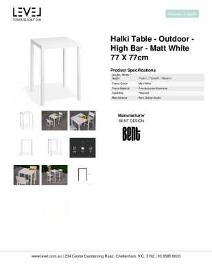 Tear Sheet: Halki Table - Outdoor - High Bar - Matt White 77 x 77cm