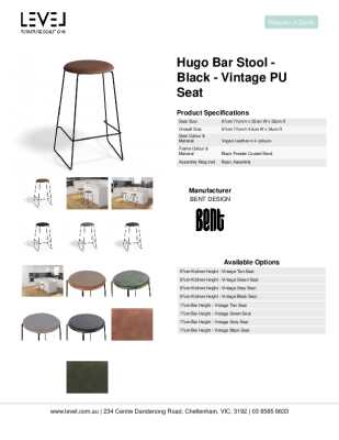 Tear Sheet: Hugo Bar Stool - Black - Vintage PU Seat