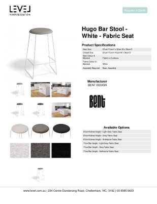 Tear Sheet: Hugo Bar Stool - White - Fabric Seat