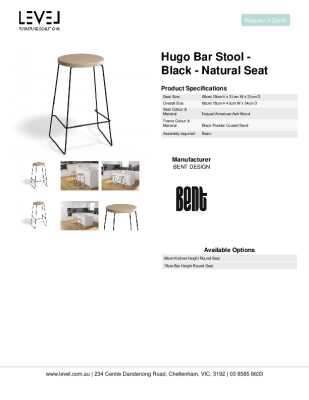 Tear Sheet: Hugo Bar Stool - Black - Natural Seat