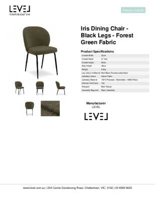 Tear Sheet: Iris Dining Chair - Black Legs - Forest Green Fabric 