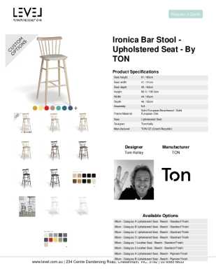 Tear Sheet: Ironica Bar Stool - Upholstered Seat - by TON