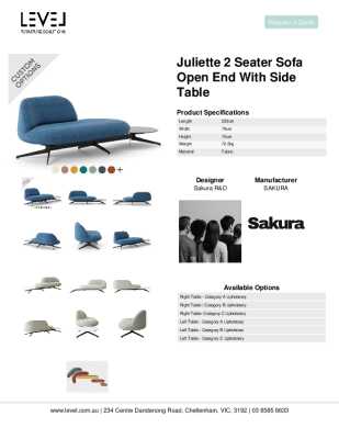 Tear Sheet: Juliette 2 Seater Sofa Open End with Side Table