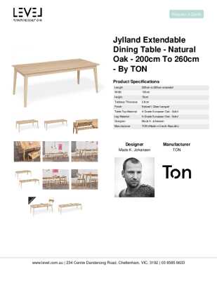 Tear Sheet: Jylland Extendable Dining Table - Natural Oak - 200cm to 260cm - by TON