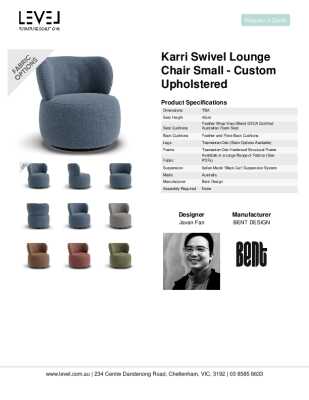 Tear Sheet: Karri Swivel Lounge Chair Small - Custom Upholstered