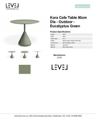 Tear Sheet: Kora Cafe Table 90cm Dia - Outdoor - Eucalyptus Green