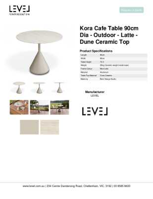 Tear Sheet: Kora Cafe Table 90cm Dia - Outdoor - Latte - Dune Ceramic Top
