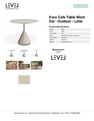 Tear Sheet: Kora Cafe Table 90cm Dia - Outdoor - Latte