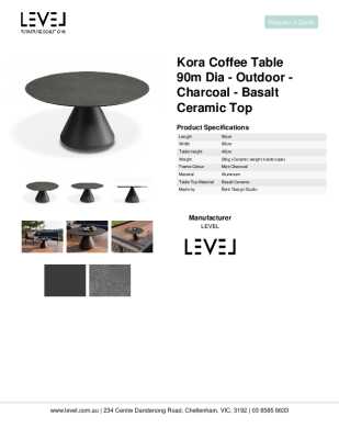 Tear Sheet: Kora Coffee Table 90m Dia - Outdoor - Charcoal - Basalt Ceramic Top