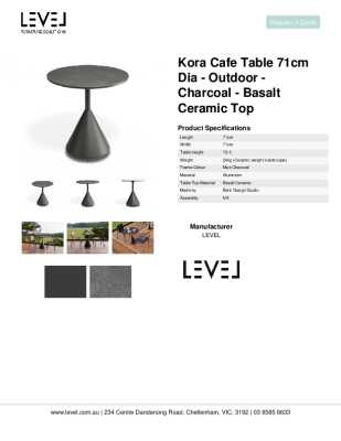 Tear Sheet: Kora Cafe Table 71cm Dia - Outdoor - Charcoal - Basalt Ceramic Top