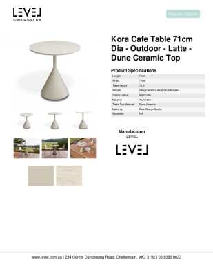 Tear Sheet: Kora Cafe Table 71cm Dia - Outdoor - Latte - Dune Ceramic Top