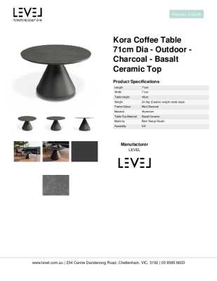 Tear Sheet: Kora Coffee Table 71cm Dia - Outdoor - Charcoal - Basalt Ceramic Top