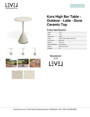 Tear Sheet: Kora High Bar Table - Outdoor - Latte - Dune Ceramic Top