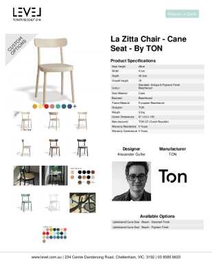 Tear Sheet: La Zitta Chair - Cane Seat - by TON