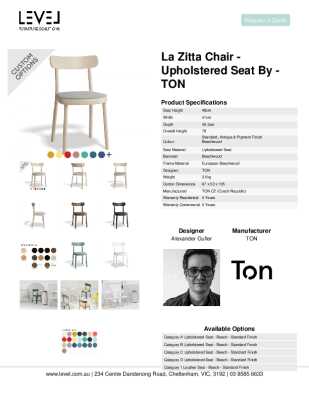 Tear Sheet: La Zitta Chair - Upholstered Seat by - TON