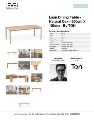 Tear Sheet: Lasu Dining Table - Natural Oak -  200cm X 100cm - by TON