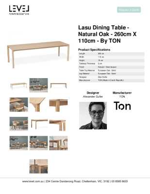 Tear Sheet: Lasu Dining Table - Natural Oak - 260cm X 110cm - by TON
