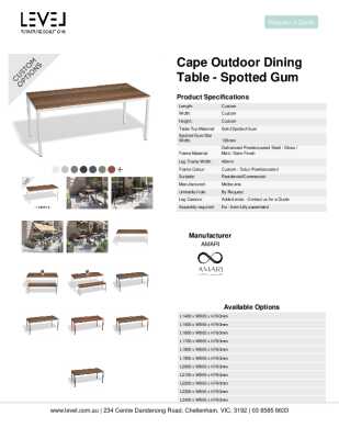 Tear Sheet: Cape Outdoor Dining Table - Spotted Gum 