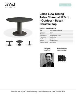 Tear Sheet: Loma LOW Dining Table Charcoal 120cm - Outdoor - Basalt Ceramic Top