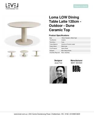 Tear Sheet: Loma LOW Dining Table Latte 120cm - Outdoor - Dune Ceramic Top