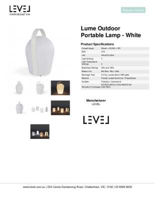 Tear Sheet: Lume Outdoor Portable Lamp - White