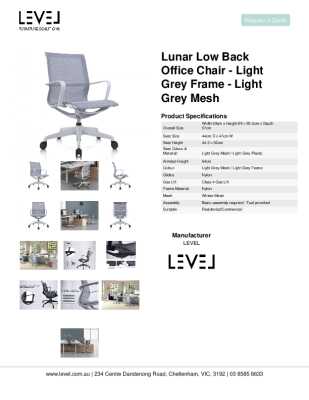 Tear Sheet: Lunar Low back Office Chair - Light Grey Frame - Light Grey Mesh