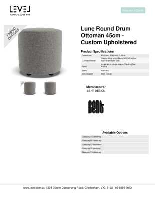 Tear Sheet: Lune Round Drum Ottoman 45cm - Custom Upholstered