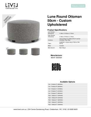 Tear Sheet: Lune Round Ottoman 50cm - Custom Upholstered