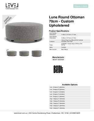 Tear Sheet: Lune Round Ottoman 70cm - Custom Upholstered