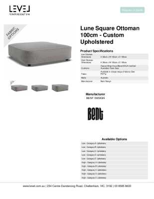 Tear Sheet: Lune Square Ottoman 100cm - Custom Upholstered