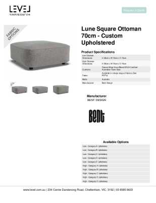 Tear Sheet: Lune Square Ottoman 70cm - Custom Upholstered