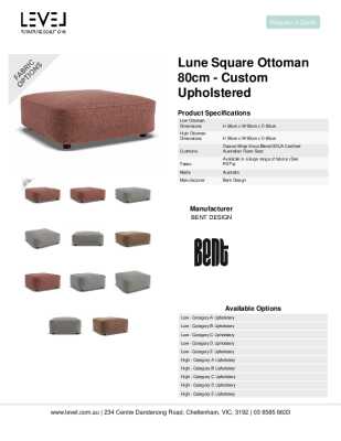 Tear Sheet: Lune Square Ottoman 80cm - Custom Upholstered