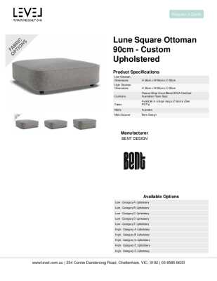 Tear Sheet: Lune Square Ottoman 90cm - Custom Upholstered