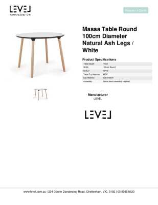 Tear Sheet: Massa Table Round 100cm Diameter Natural Ash Legs / White 