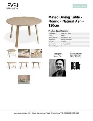 Tear Sheet: Mateo Dining Table - Round - Natural Ash - 120cm